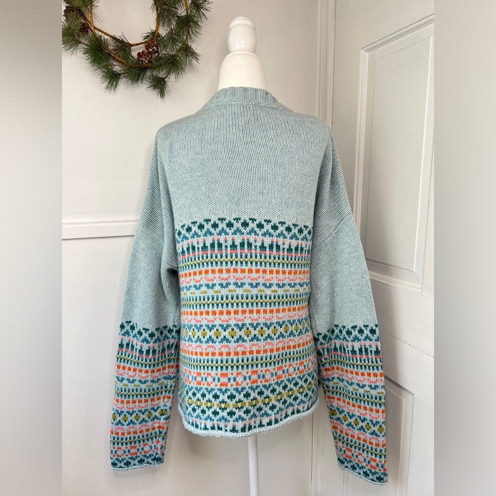 Sundance Molly Fair Isle Merino Wool Blend V-Neck Cardigan Sweater in Blue Multi - Picture 6 of 9